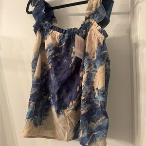 Lularoe Daisy Blue and Beige Tie-Dye Sleeveless Top